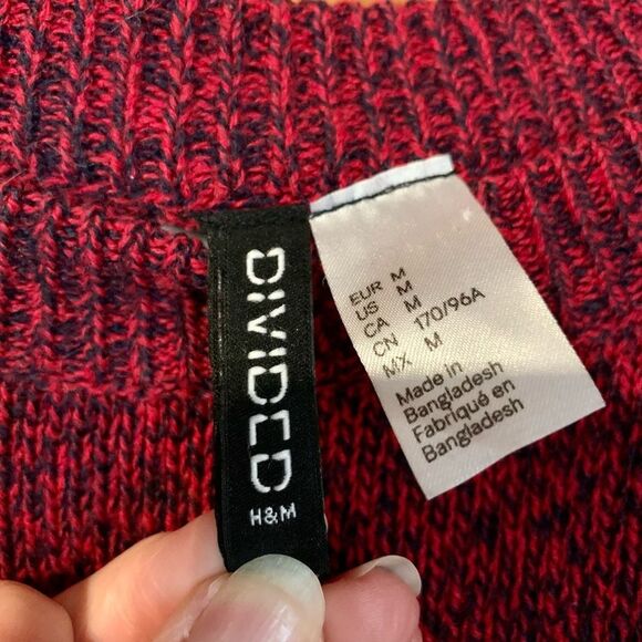 H&M DIVIDED Red Blue Marled Knit Cropped Pullover Sweater Medium - Picture 5 of 5